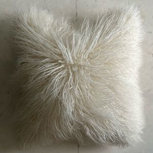 CB2 Mongolian Ivory Sheepskin Fur Throw Pillow w/ Down Alternative Insert 16x16